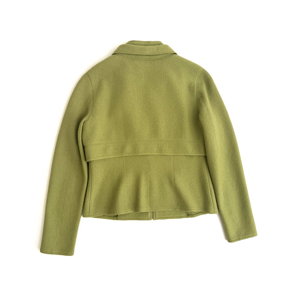 Per Se Jacket 10 Yellow-Green Boiled Wool Full-Zip Brooch Pin Adornment Pockets - Picture 6 of 7